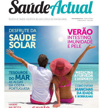 Capa da revista Saúde Actual destacando terapias ayurvédicas e bem-estar desportivo